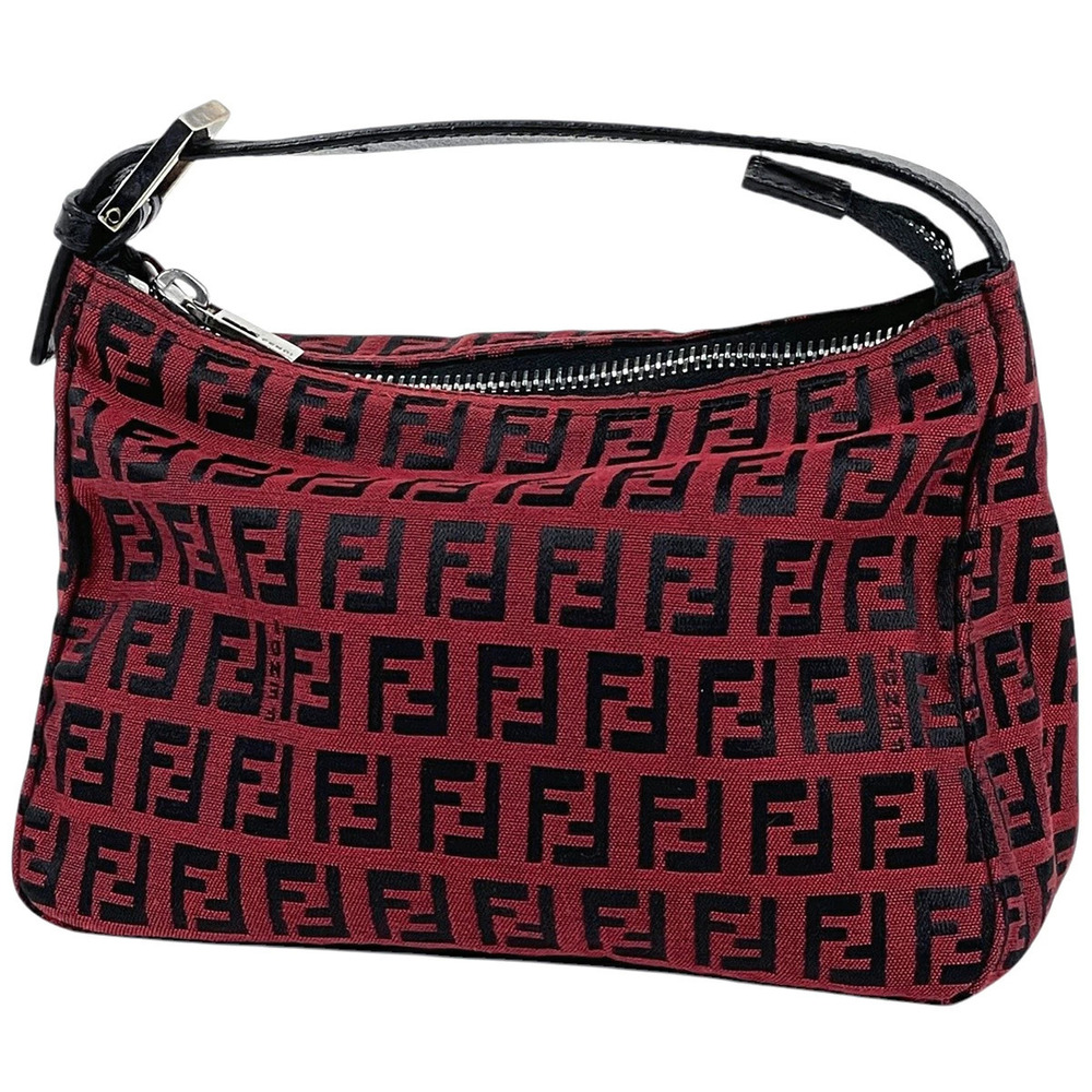 Fendi Zucchino Handbag Pouch Clutch Canvas Red Black